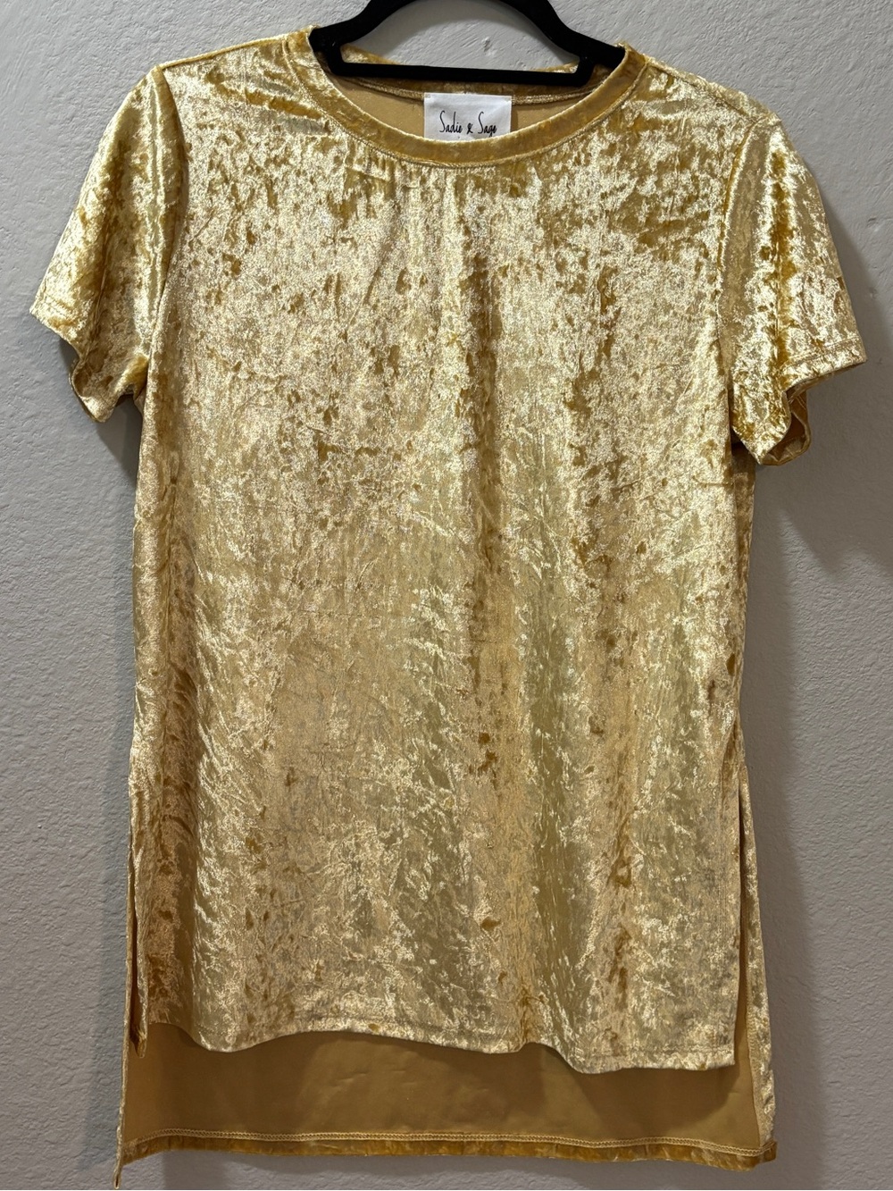 Sadie & Sage Crushed Velvet Short Sleeve Tunic Top Yellow Size Small